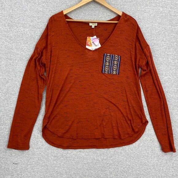 Lily White Top Womens Large Rust Aztec Pocket Long Sleeve Southwest USA NEW - Picture 1 of 13
